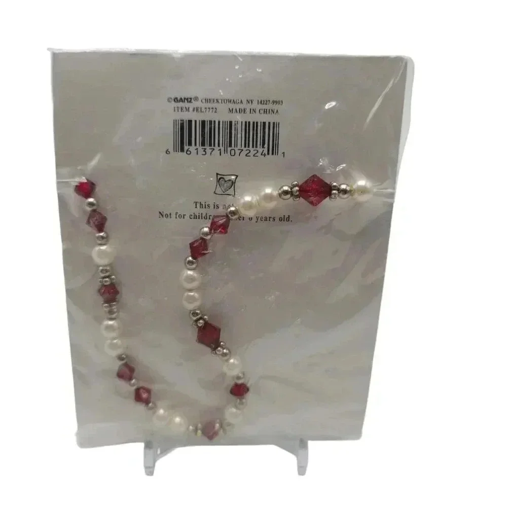 Kids Ganz Faux Pearl Beaded January Birthstone Garnet Necklace Silver Tone